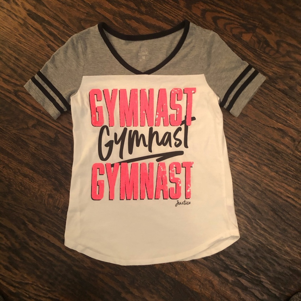 3/&15 Like new Girls size 10 Justice GYMNAST top